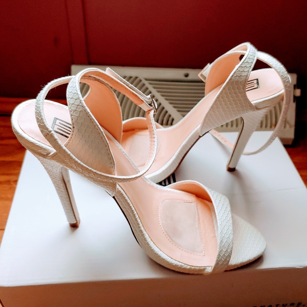 White Snake Skin Heels